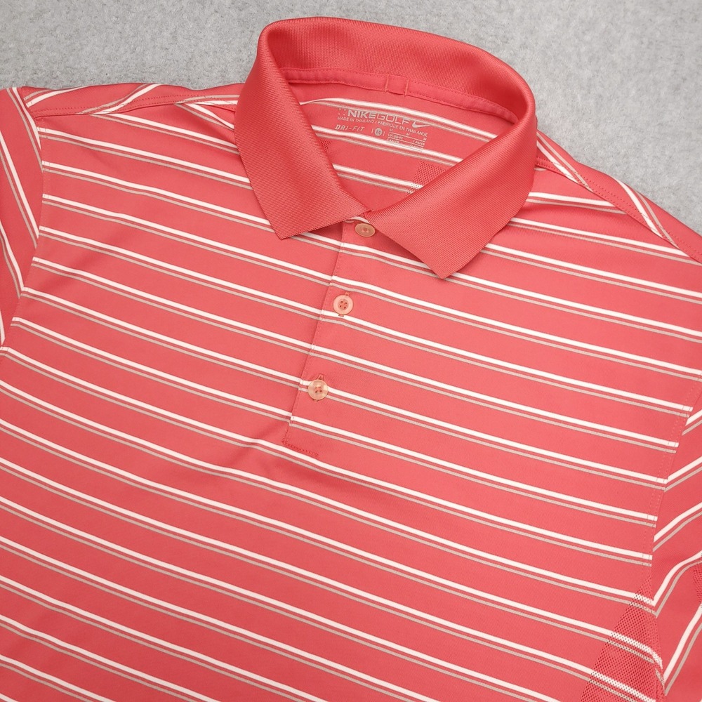 Nike‎ Golf Dri Fit Men's Medium Striped Polo Shirt Red White Short Sleeve